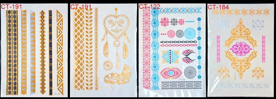 Body Tattoo Art Painting Stickers Glitter Gold Silver Temporary Waterproof Nontoxic Long Lasting Tattoos