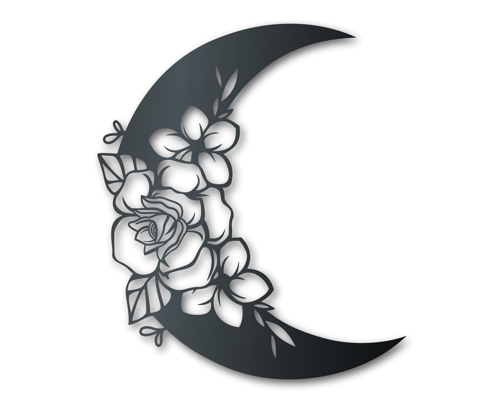 Botanical Moon Metal Wall Art | Indoor Outdoor | Up to 46" | Over 20 Color Options
