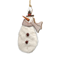 Wood and Fur Snowman Ornament - Grey Scarf and Bowler Hat