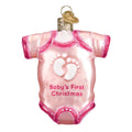 Babys First Christmas Pink Onesie Glass Ornament