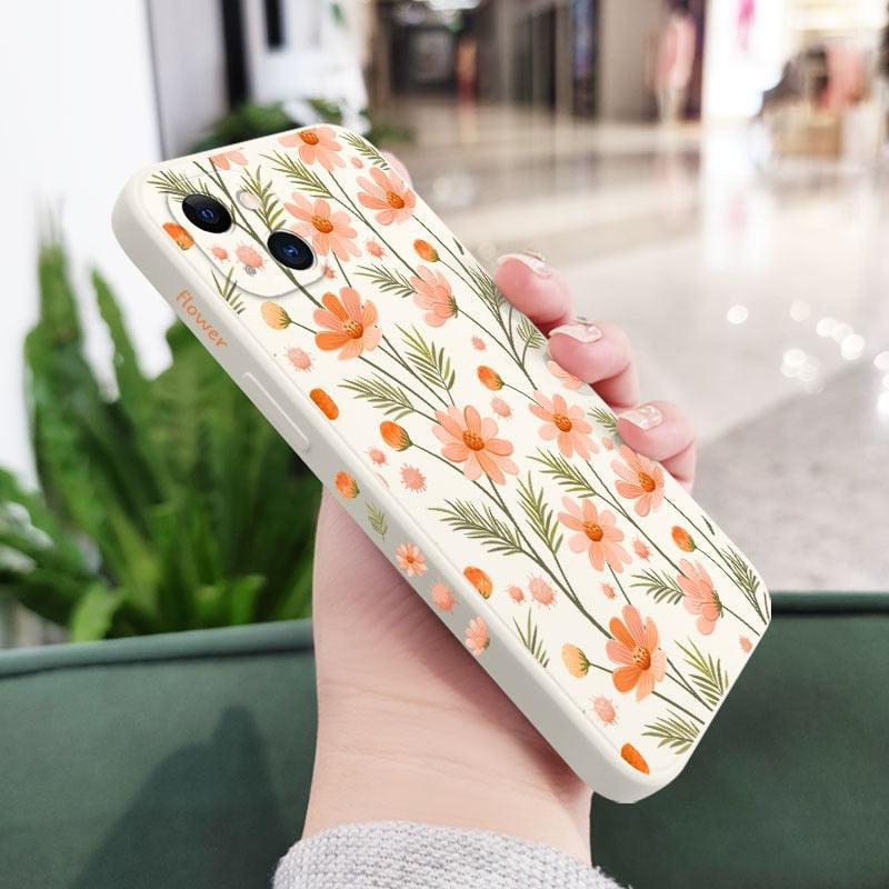 Brilliant Flowers Phone Case For iPhone 14 13 Pro Max Mini Cute Multicolored Flowers Pattern Cover Slim Silicone Shockproof Bumper Back Cover