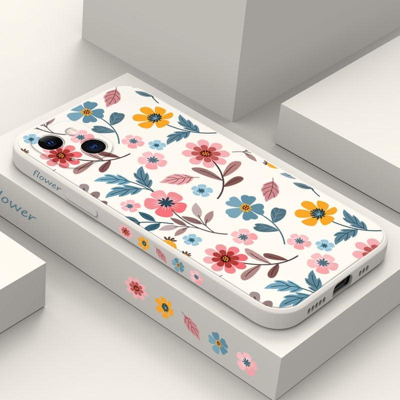 Brilliant Flowers Phone Case For iPhone 14 13 Pro Max Mini Cute Multicolored Flowers Pattern Cover Slim Silicone Shockproof Bumper Back Cover