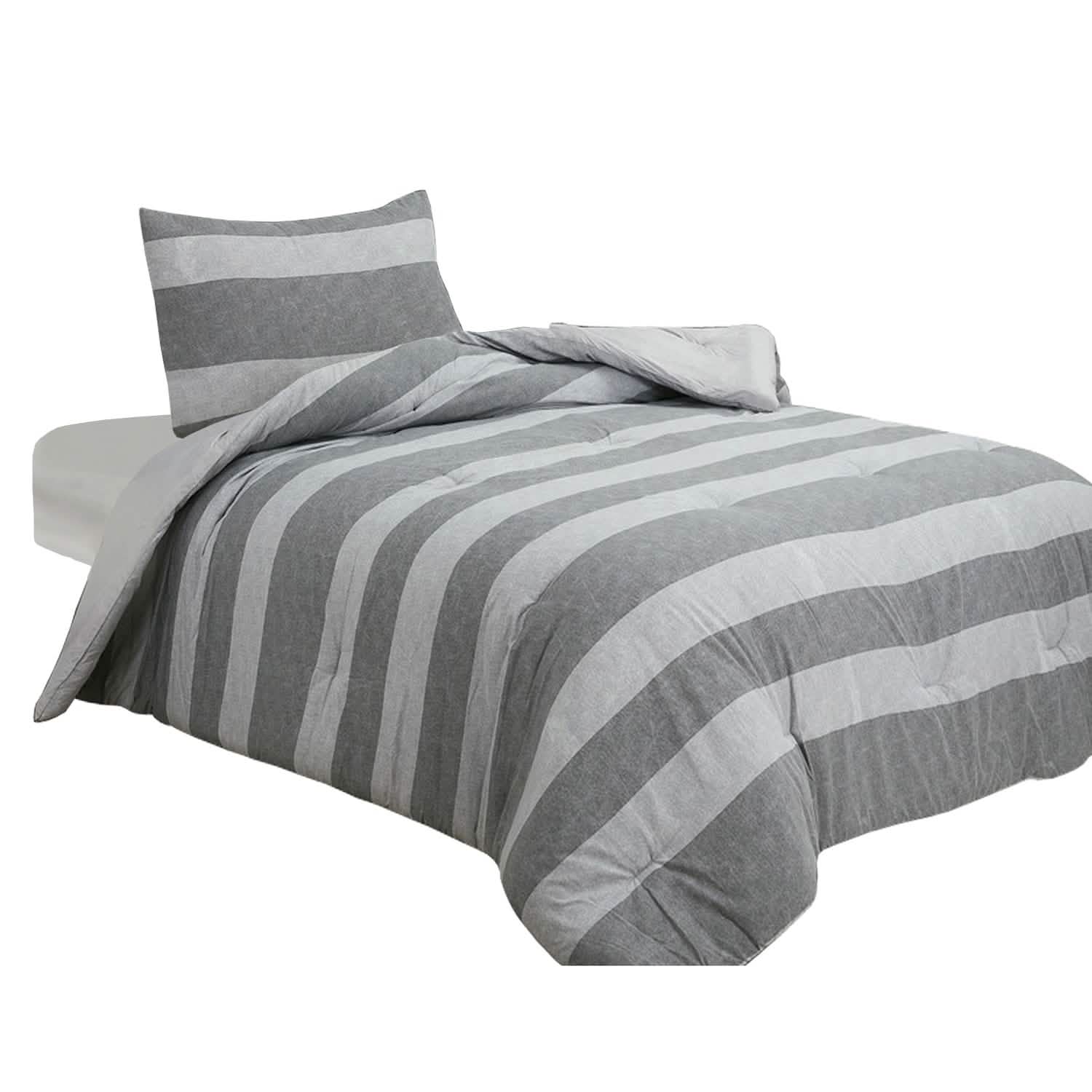 Brooklyn Flat Herringbone Wide Striped Grey Comforter Set