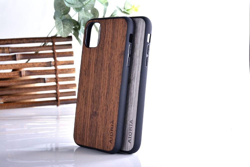 Brown Simple Easy Grip Wooden Design Slim Case for iPhone 11 14 12 13 Pro XS Max x XR mini SE2 SE 7 6 8 6s Plus Cover Wood Bamboo Pattern Leather Vintage Case