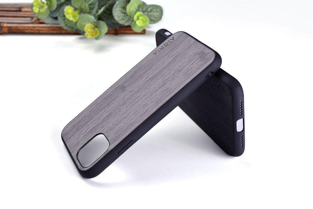 Brown Simple Easy Grip Wooden Design Slim Case for iPhone 11 14 12 13 Pro XS Max x XR mini SE2 SE 7 6 8 6s Plus Cover Wood Bamboo Pattern Leather Vintage Case