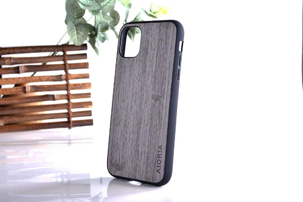 Brown Simple Easy Grip Wooden Design Slim Case for iPhone 11 14 12 13 Pro XS Max x XR mini SE2 SE 7 6 8 6s Plus Cover Wood Bamboo Pattern Leather Vintage Case