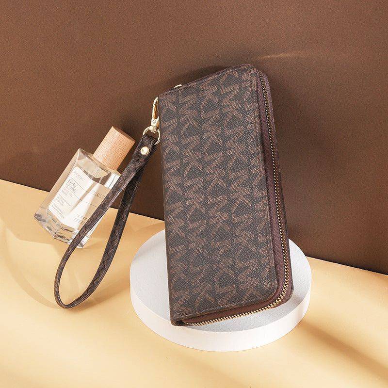 Long Wallet Female Male Key Item Saffiano Continental Zip Around Wallet with Wristlet Strap Clutch Printed Multi-Card Large Capacity Wrist Bag