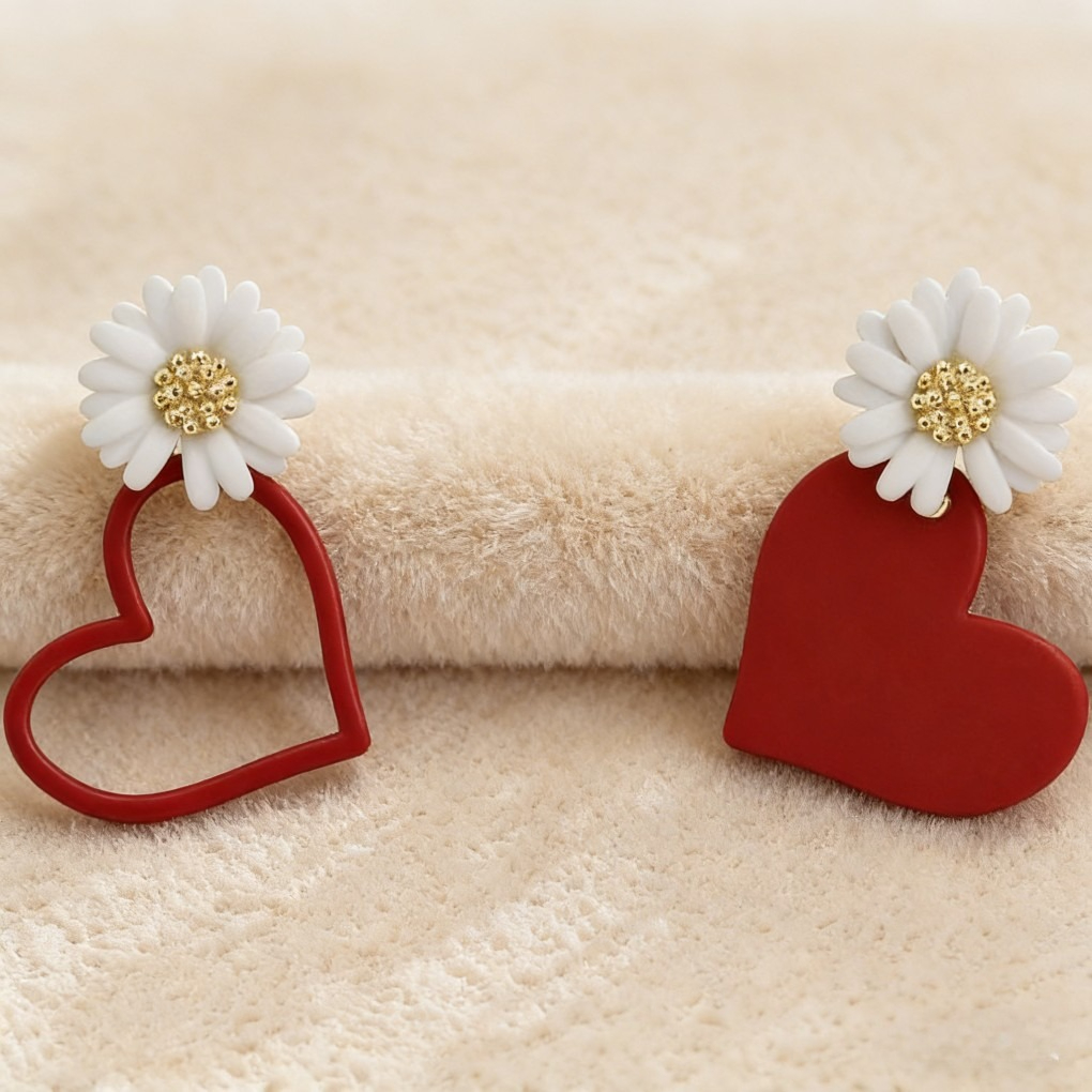 Trendy Daisy Flower & Heart Earrings