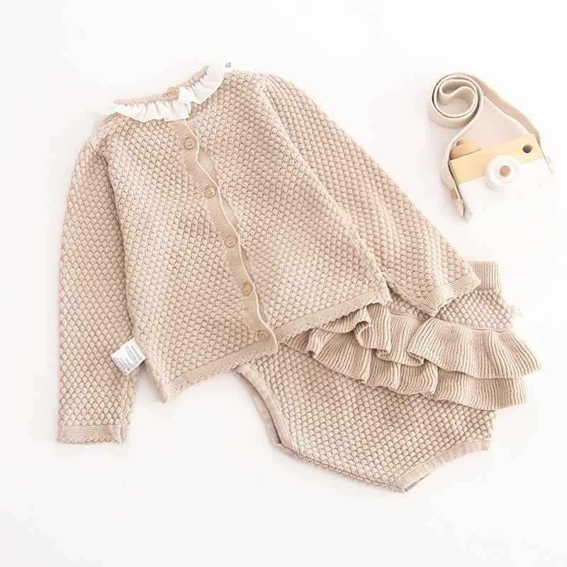 Baby Girl Baby Knitted Suit Embroidered Lotus Leaf Collar Top
