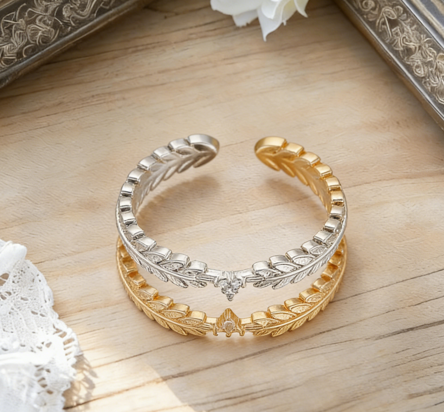 Light Luxury Copper Zircon Leaf Ring