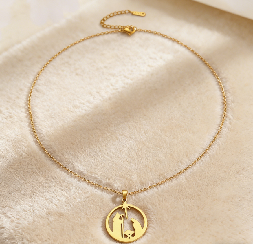 Praying Nun Hollow Circle Pendant Necklace