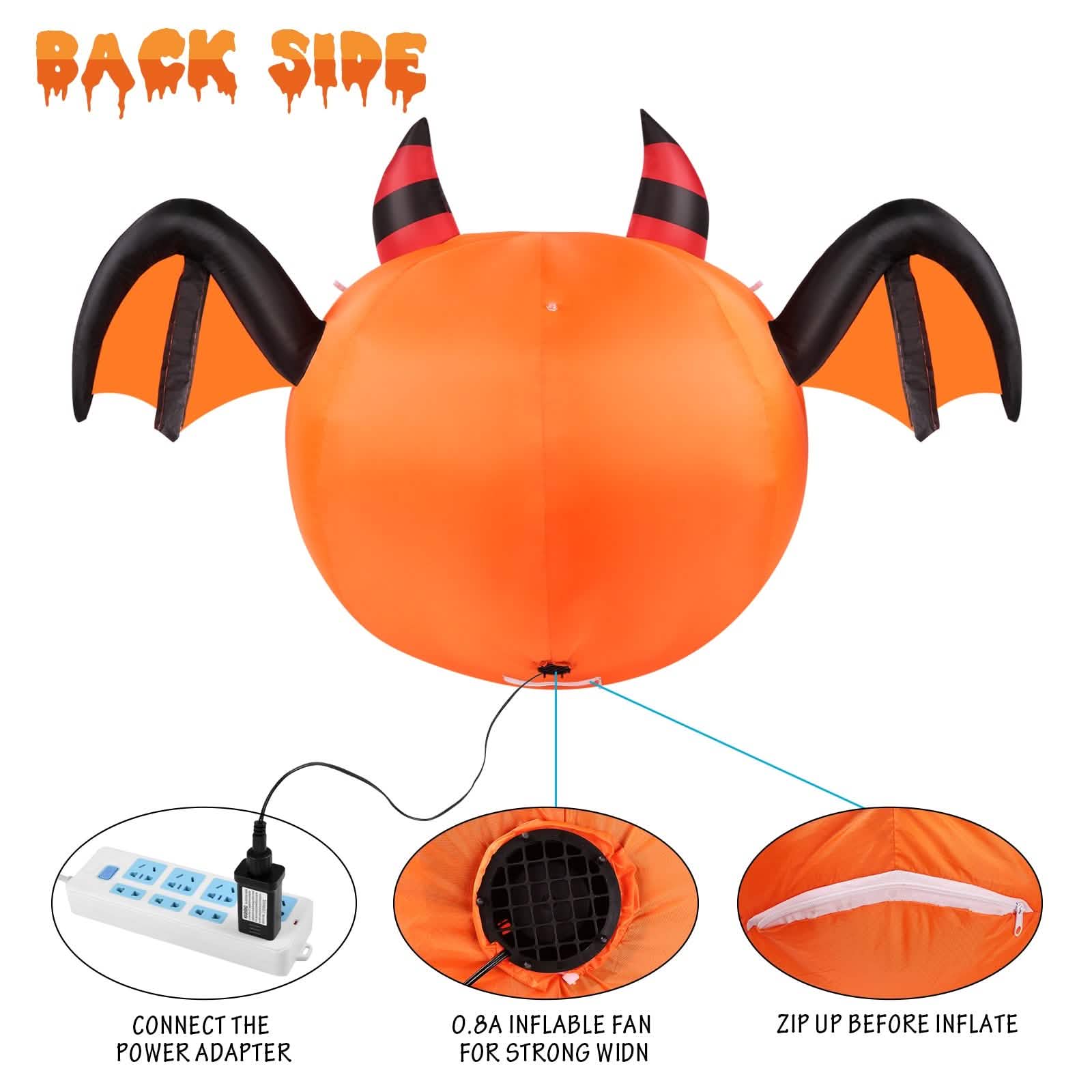 CAMAULAN 4FT Halloween Pumpkin Outdoor Decoration with a Bat