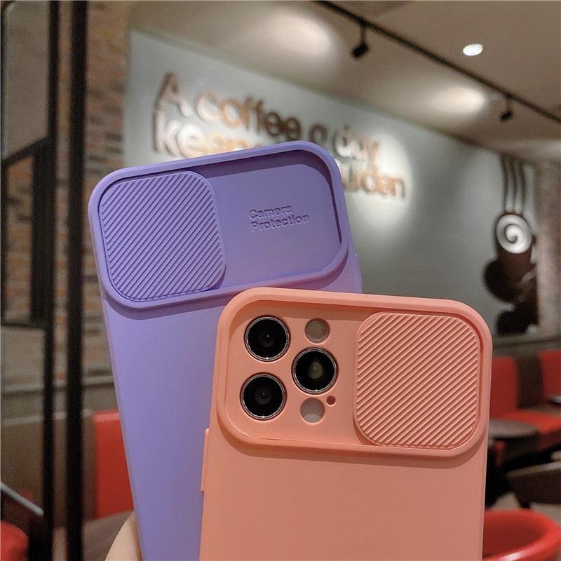 Camera Protection Case With Sliding Camera Cover Protective Design Soft Edges Protective Cover Camera Lens Protection Solid Phone Case For iPhone 13 14 12 Pro Max Mini Candy Color Cover For iphone