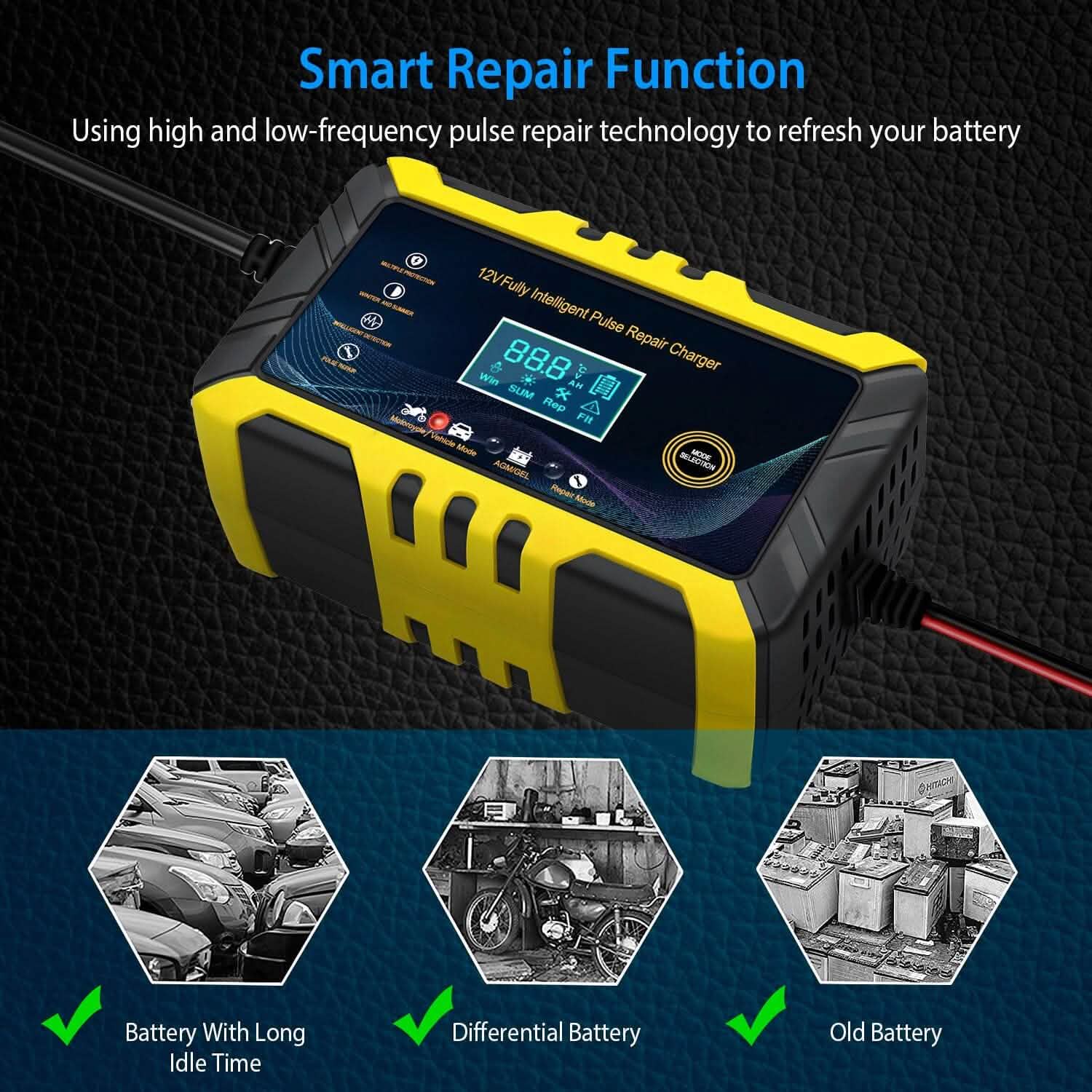 Car Battery Charger 12V/6A Smart Automatic Battery Charger Pulse Repair