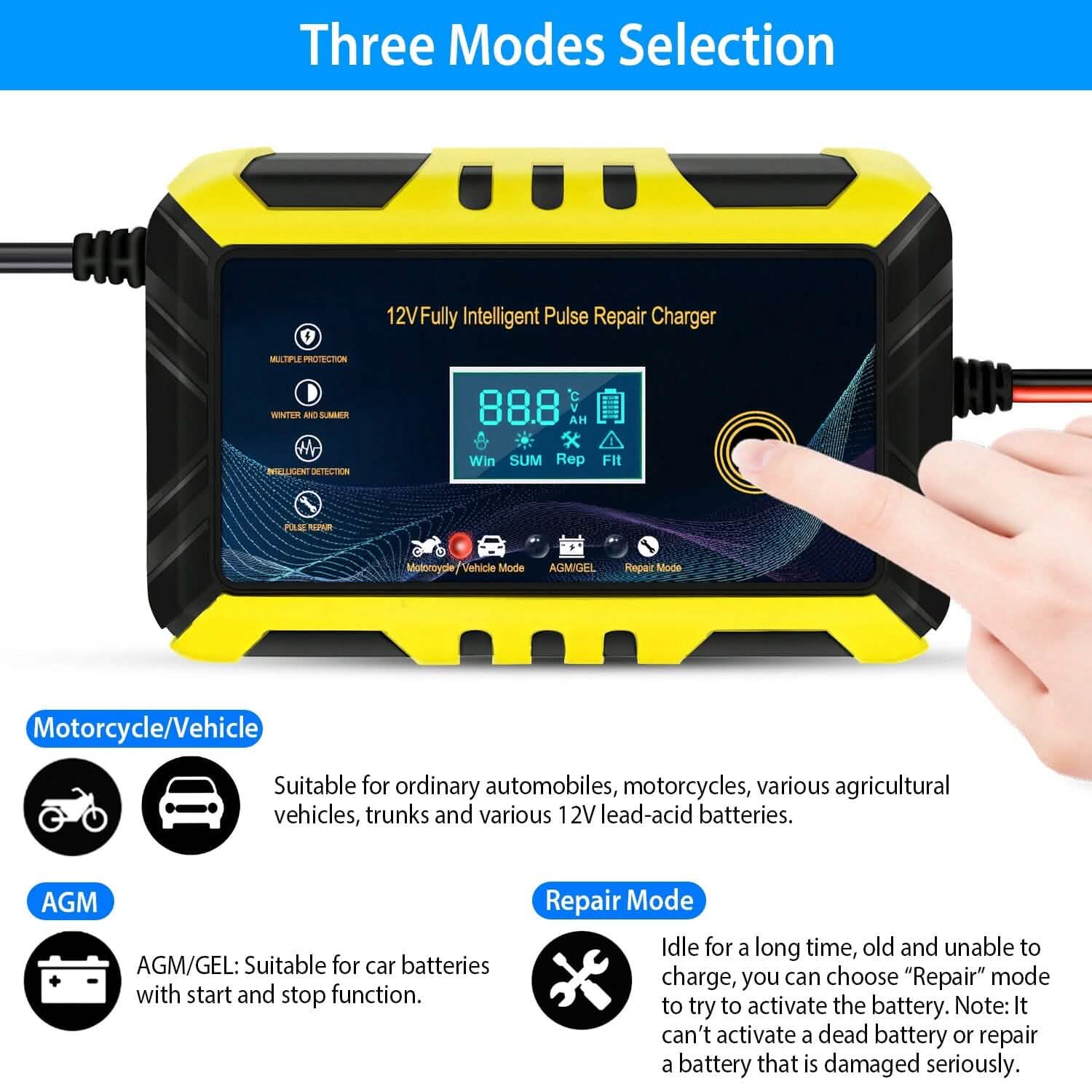 Car Battery Charger 12V/6A Smart Automatic Battery Charger Pulse Repair