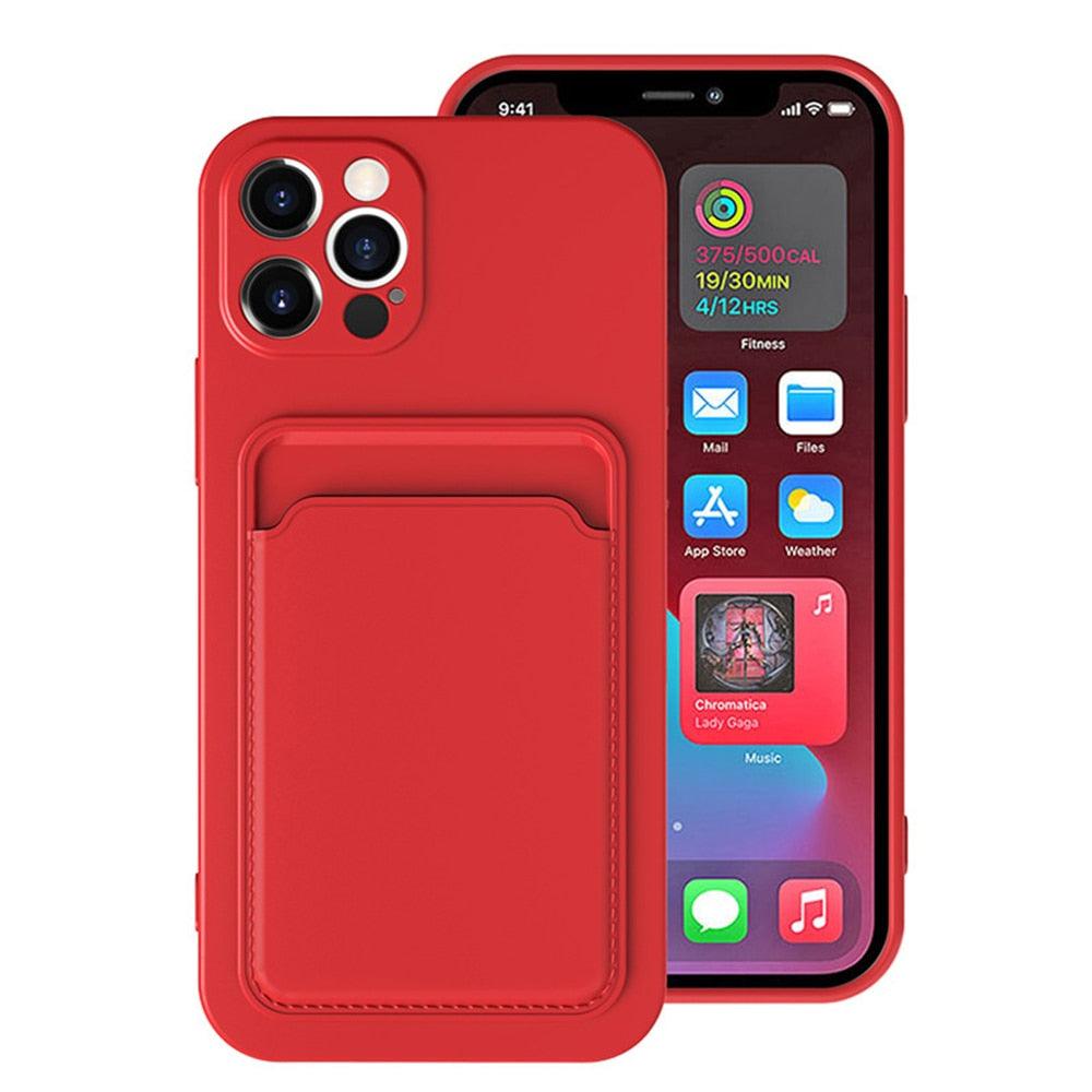 Card Pocket Protective Slim Wallet Case For iPhone 14 13 12 11 Pro Max Modern Bright Color iPhone Cover Lightweight Card Slot Design Simple Color Business Protective Case