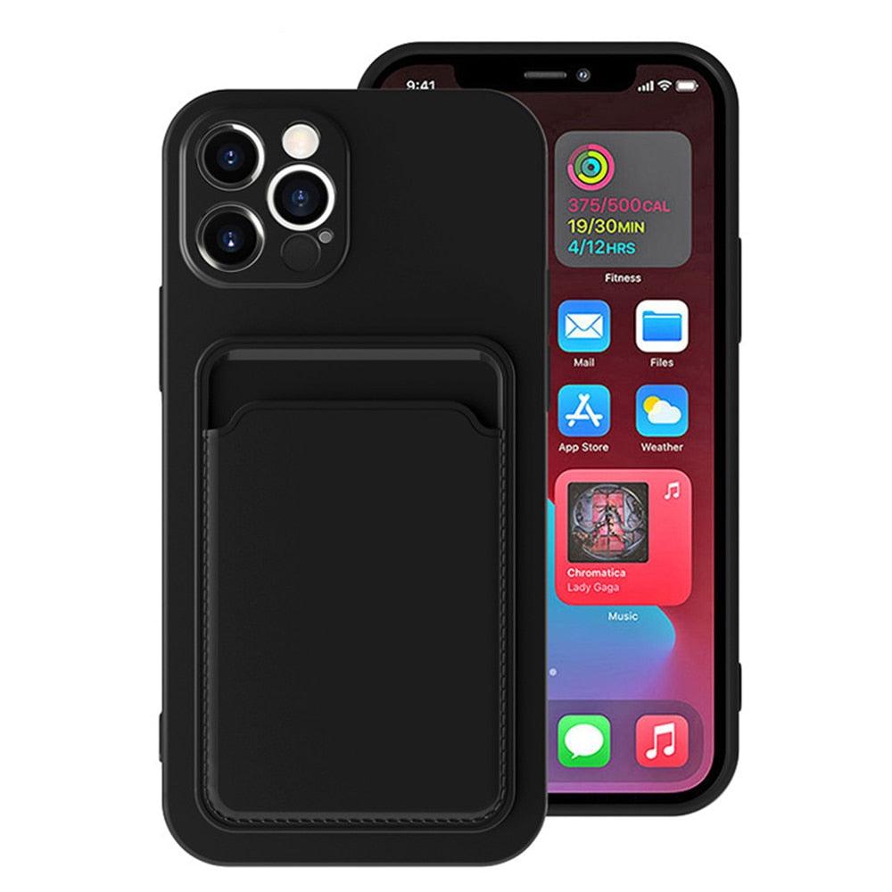 Card Pocket Protective Slim Wallet Case For iPhone 14 13 12 11 Pro Max Modern Bright Color iPhone Cover Lightweight Card Slot Design Simple Color Business Protective Case