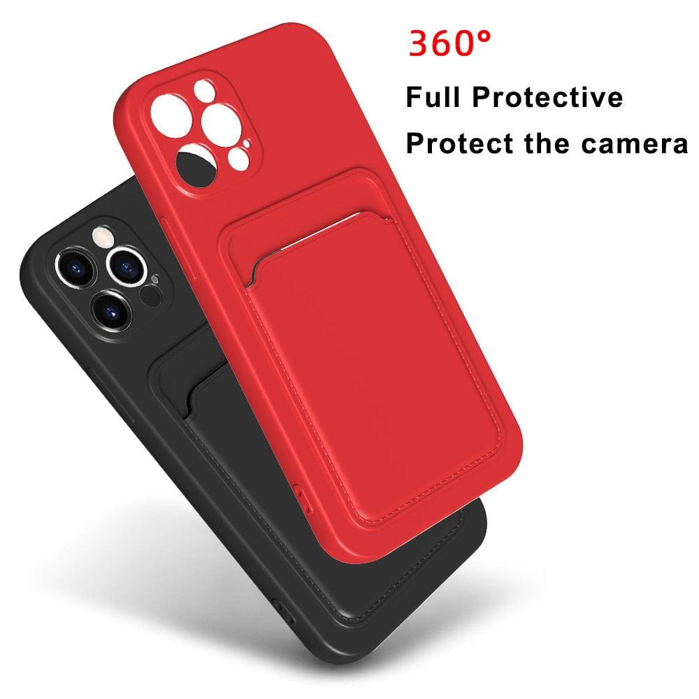 Card Pocket Protective Slim Wallet Case For iPhone 14 13 12 11 Pro Max Modern Bright Color iPhone Cover Lightweight Card Slot Design Simple Color Business Protective Case
