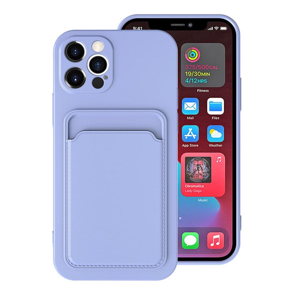 Card Pocket Protective Slim Wallet Case For iPhone 14 13 12 11 Pro Max Modern Bright Color iPhone Cover Lightweight Card Slot Design Simple Color Business Protective Case