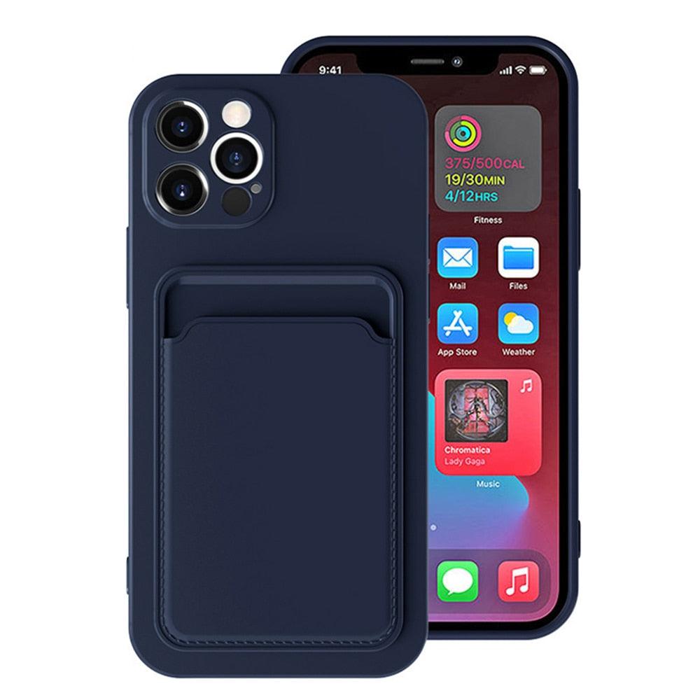 Card Pocket Protective Slim Wallet Case For iPhone 14 13 12 11 Pro Max Modern Bright Color iPhone Cover Lightweight Card Slot Design Simple Color Business Protective Case