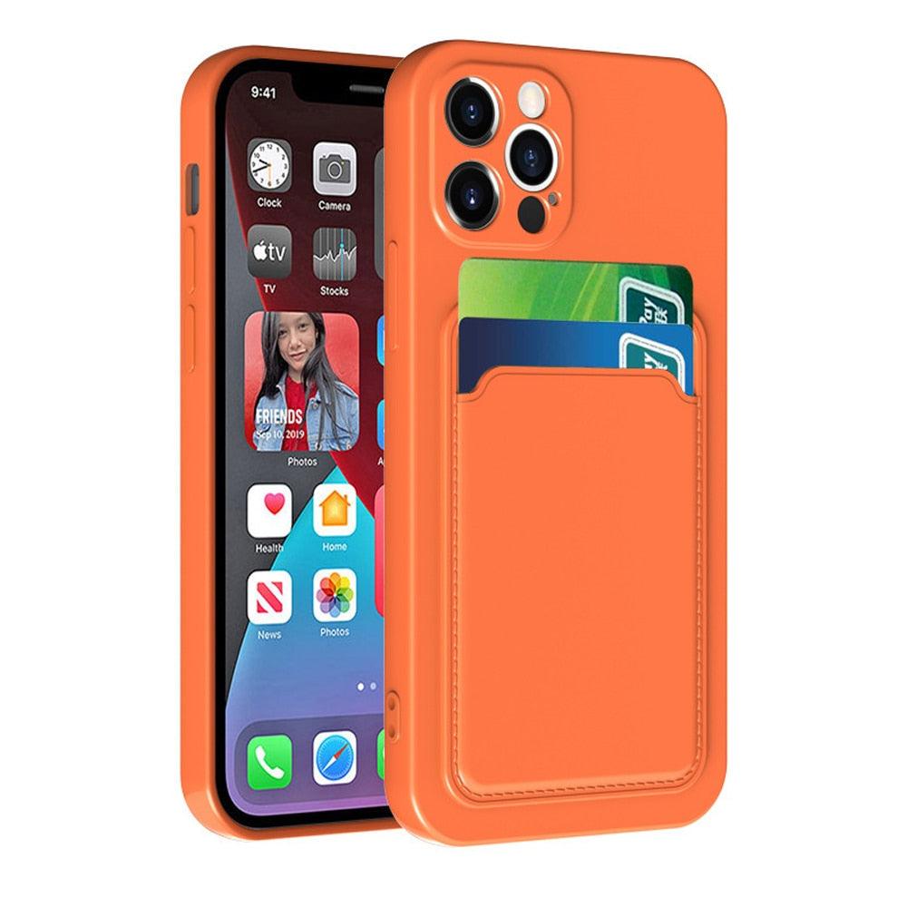 Card Pocket Protective Slim Wallet Case For iPhone 14 13 12 11 Pro Max Modern Bright Color iPhone Cover Lightweight Card Slot Design Simple Color Business Protective Case
