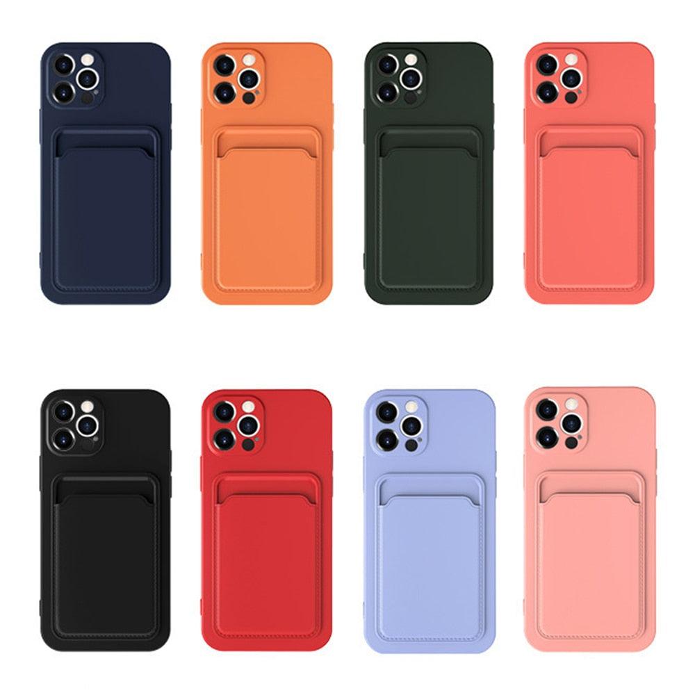 Card Pocket Protective Slim Wallet Case For iPhone 14 13 12 11 Pro Max Modern Bright Color iPhone Cover Lightweight Card Slot Design Simple Color Business Protective Case