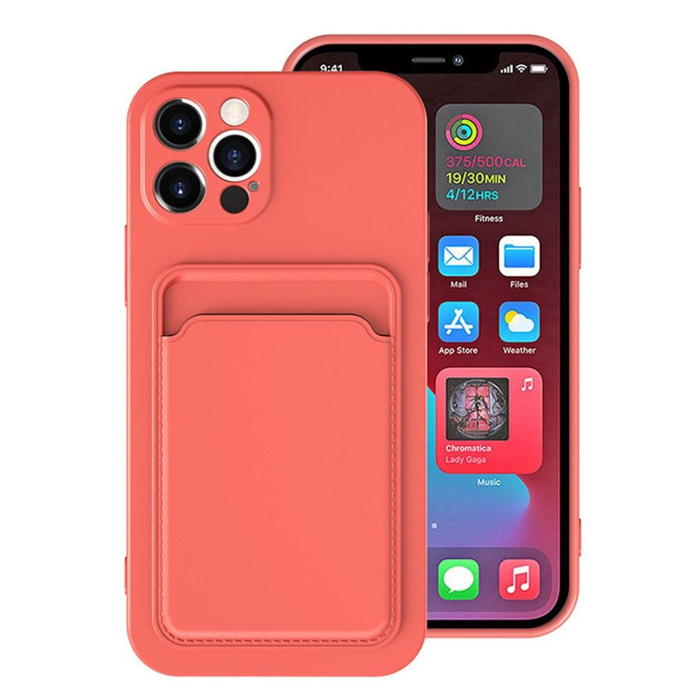 Card Pocket Protective Slim Wallet Case For iPhone 14 13 12 11 Pro Max Modern Bright Color iPhone Cover Lightweight Card Slot Design Simple Color Business Protective Case