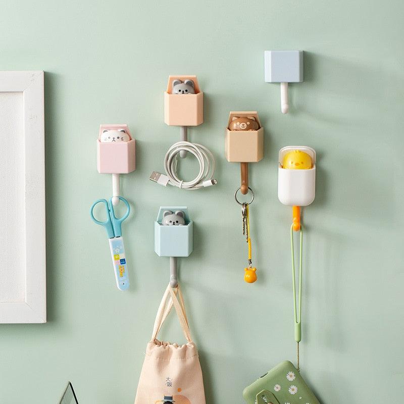 Cartoon Cat Hook Self Adhesive Dormitory Bedroom Door Hangers Hooks Key Umbrella Towel Cap Coat Rack Wall Animal Decoration Rack Non-Marking Hook Nail-Free Animal Hook Entrance Key Strong Sticking Hook