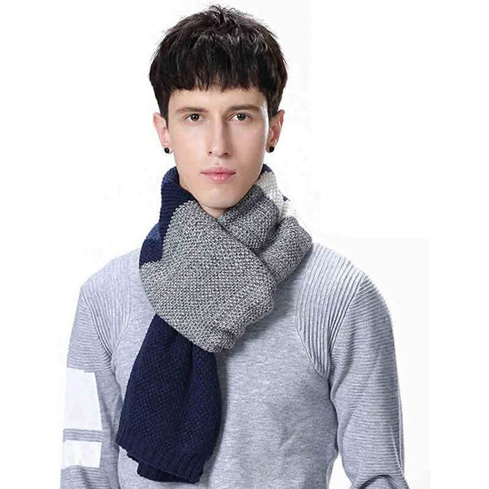 Cashmere Feel Wool Blend Long Scarf Color Block Striped Patchwork