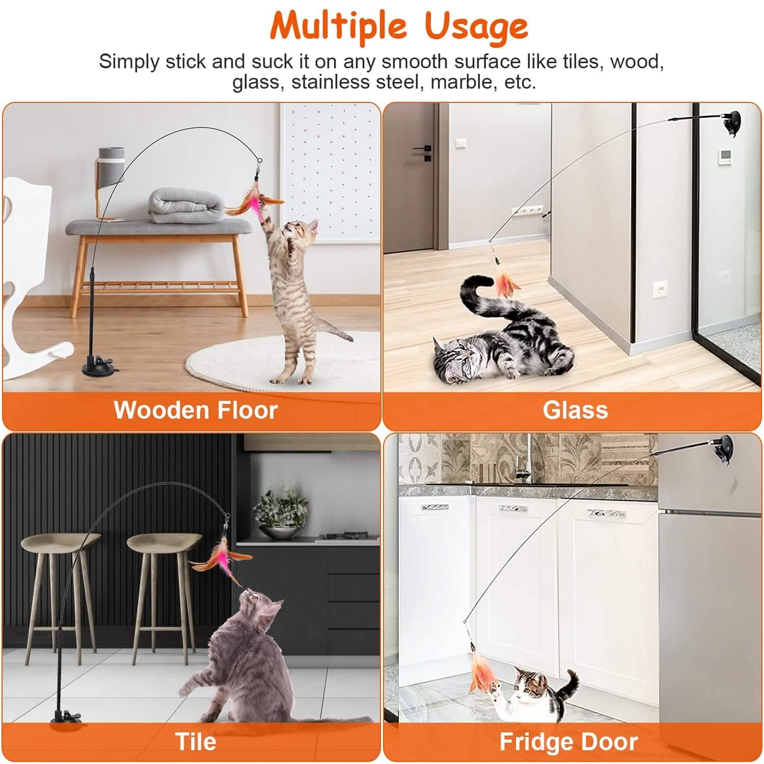 Cat Feather Wand Rod with 12 Pieces Feather Replacements for Cats