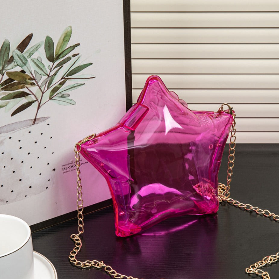 Silver Pentagram Chain evening Bag, Acrylic Mini Change, Key Lipstick Purse, Crossbody Prom Bag