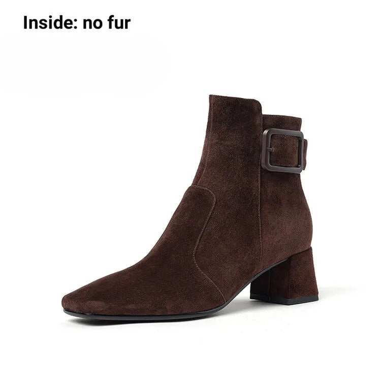 Women's Suede Ankle Booties with Block Heel