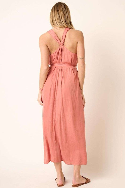 Cross Back Belted V Neck Tank Maxi Dress for Women – Flattering, Chic and Elegant Event Style