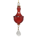 Blown Glass Twisted Chandelier Ornament with Crystal Dangle - Red