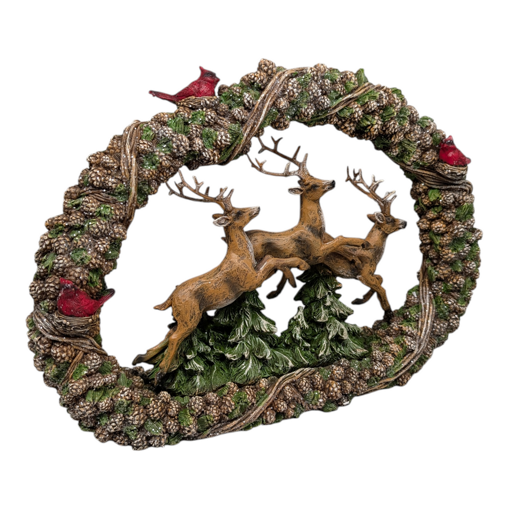Leaping Deer in Wreath Figurine
