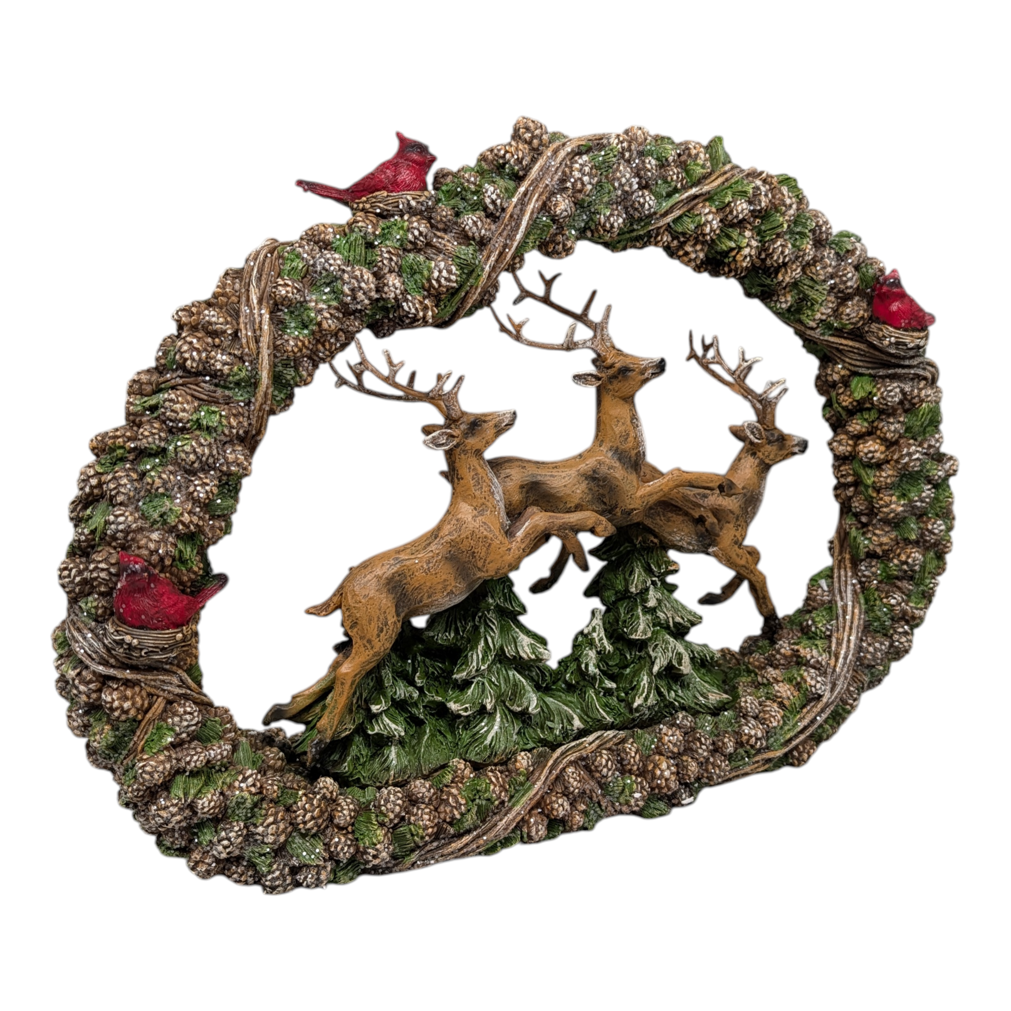 Leaping Deer in Wreath Figurine