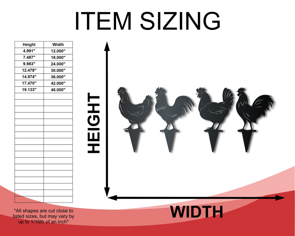 Metal Chicken Garden Stakes | Metal Garden Set | Outdoor | Up to 24" | Over 20 Color Options