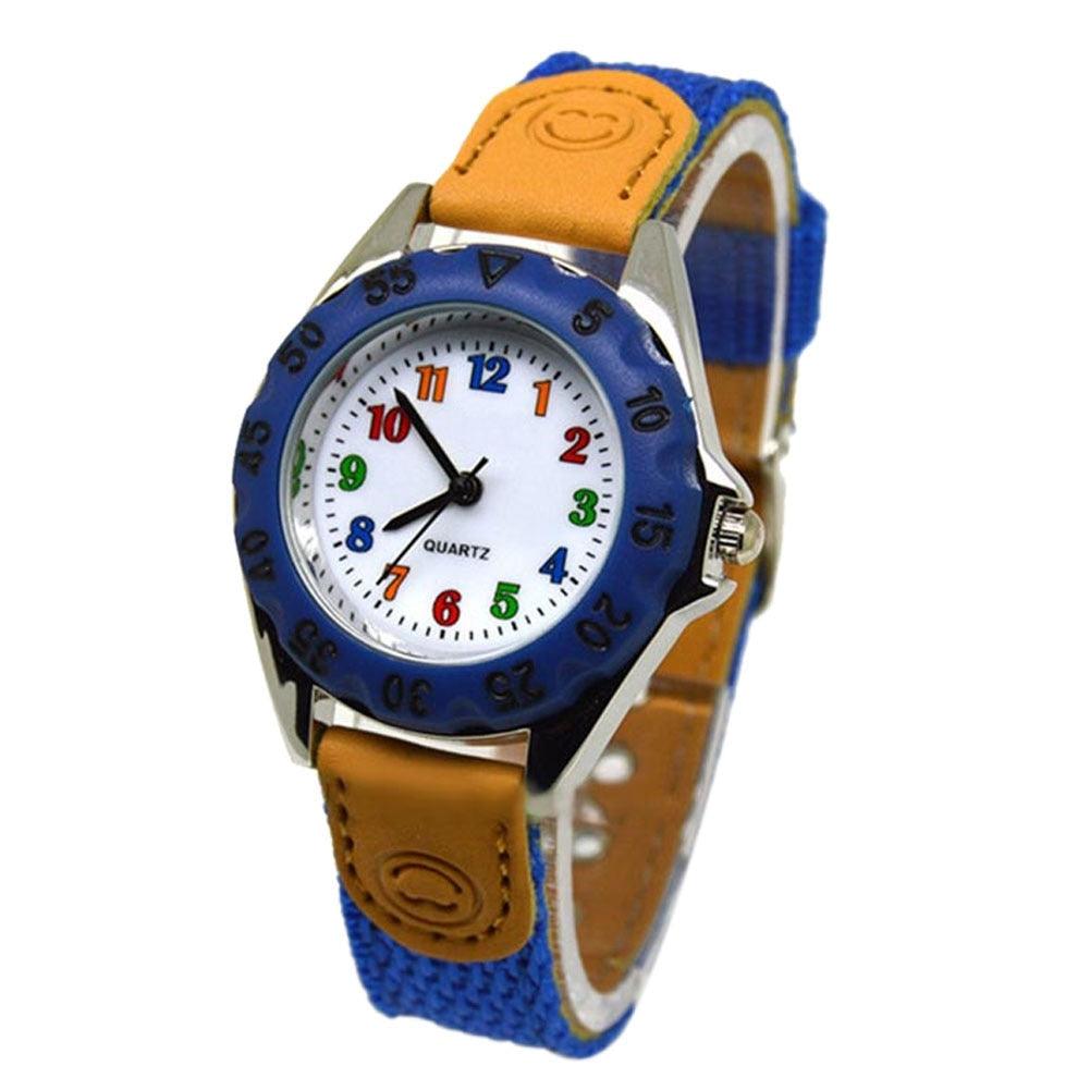 Children Cute Boys Girls Quartz Watch Kids Childrens Fabric Strap Student Time Clock Wristwatch Gifts Colorful Number Dial Time Teach Watches PU Band Analog Quartz Children Sport Outdoor Boys Kids Wrist Watches