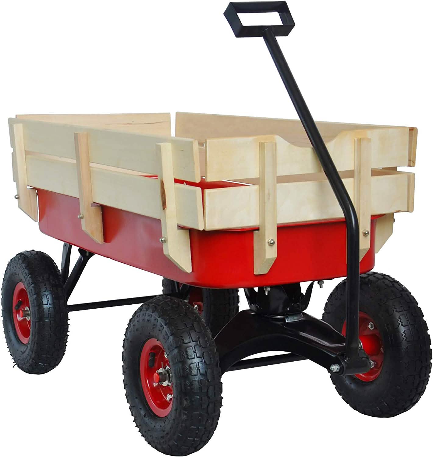 Children Outdoor Wagon All Terrain Pulling with Wood Railing Air Tires