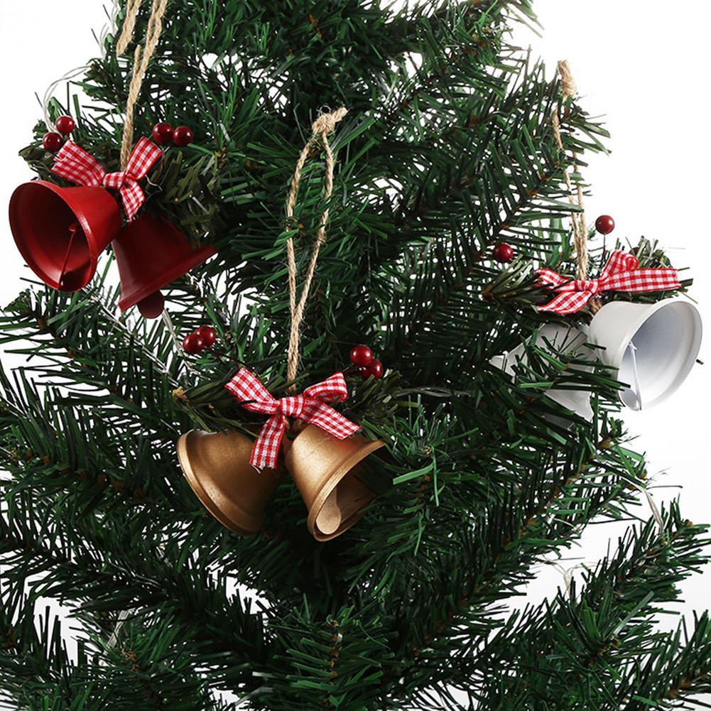 Christmas Bell Ornament Metal Dual Bell Christmas Bell Ornament Decoration with Berry Plaid Bow Christmas Tree Pendants For Making Wind Chimes Christmas Tree Hang Pendant Hang On Door wall porch