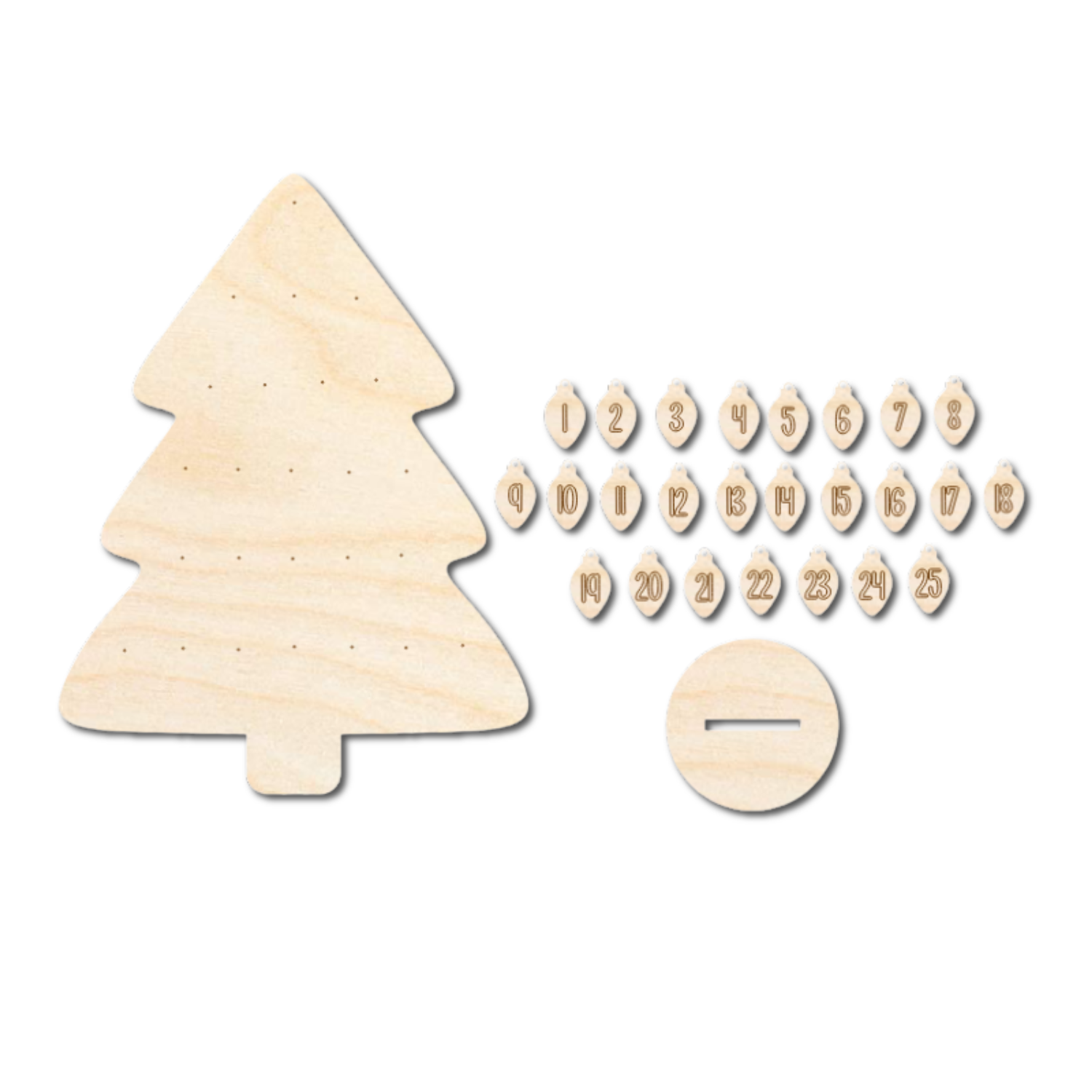 Unfinished Wood Christmas Countdown Tree Etched Sign | 27 Pieces | 18" | 1/4" Wood