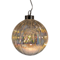 Lighted USB Clear Iridescent Glass Ball Ornament - Streaked