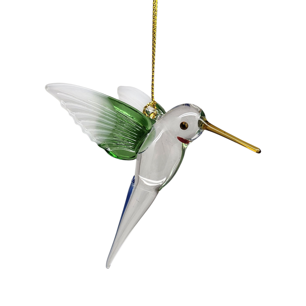 Feeding Hummingbird - Green Wing - Egyptian Glass Ornament