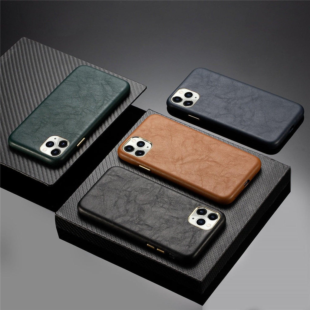 Classic Leather Case Compatible with iPhone Slim Leather Protective Case Midnight Green Luxury Genuine Leather Cover For iPhone 14 Pro 13 12 11 Pro Max X XS XR 7 8 Plus Case Vintage Leather Business Men Iphone Case