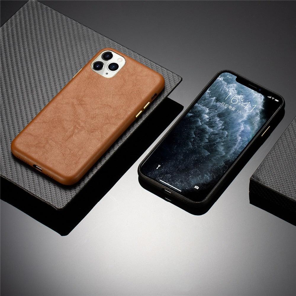 Classic Leather Case Compatible with iPhone Slim Leather Protective Case Midnight Green Luxury Genuine Leather Cover For iPhone 14 Pro 13 12 11 Pro Max X XS XR 7 8 Plus Case Vintage Leather Business Men Iphone Case