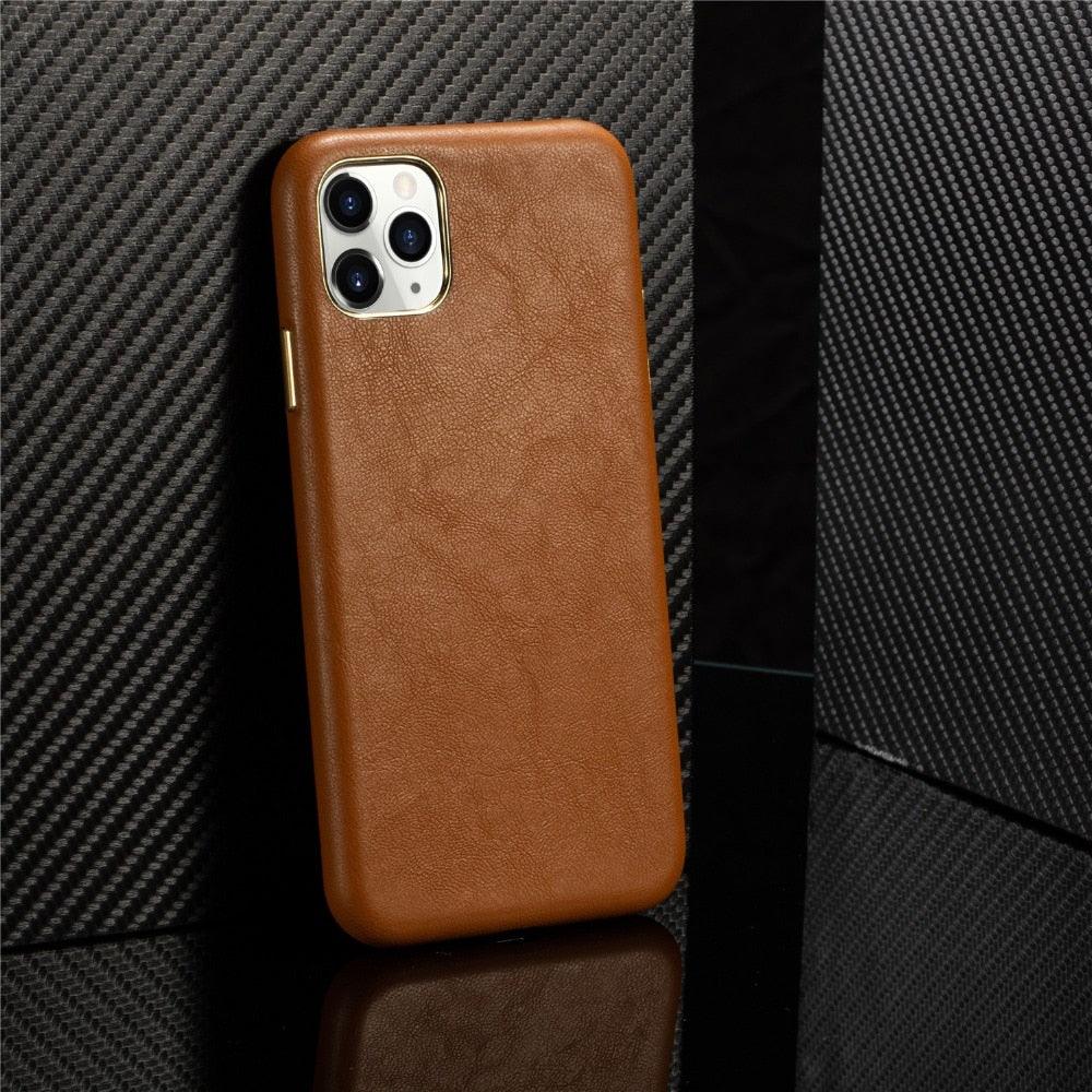 Classic Leather Case Compatible with iPhone Slim Leather Protective Case Midnight Green Luxury Genuine Leather Cover For iPhone 14 Pro 13 12 11 Pro Max X XS XR 7 8 Plus Case Vintage Leather Business Men Iphone Case