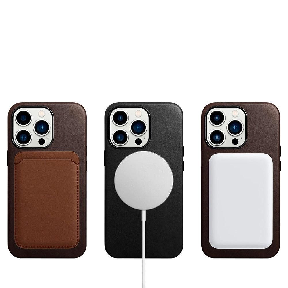 Classic Simple Brown Black Shockproof Drop Proof Phone Case Protective Genuine Leather Case for iPhone 13 Pro Max Business Case for iPhone 13 Mini Classic Magnetic Charging Phone Back Cover