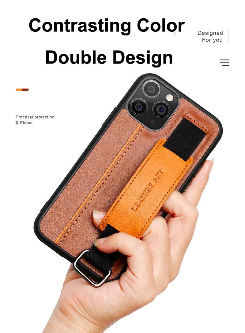 Classic Vintage Design Leather Belt Style With Strap Case for iPhone 14 13 12 Mini 11 Pro Max XS XR Max 8 7 6S Plus PU Leather Wristband Card Holder Full Cover Business Simple Iphone Case For Men And Women