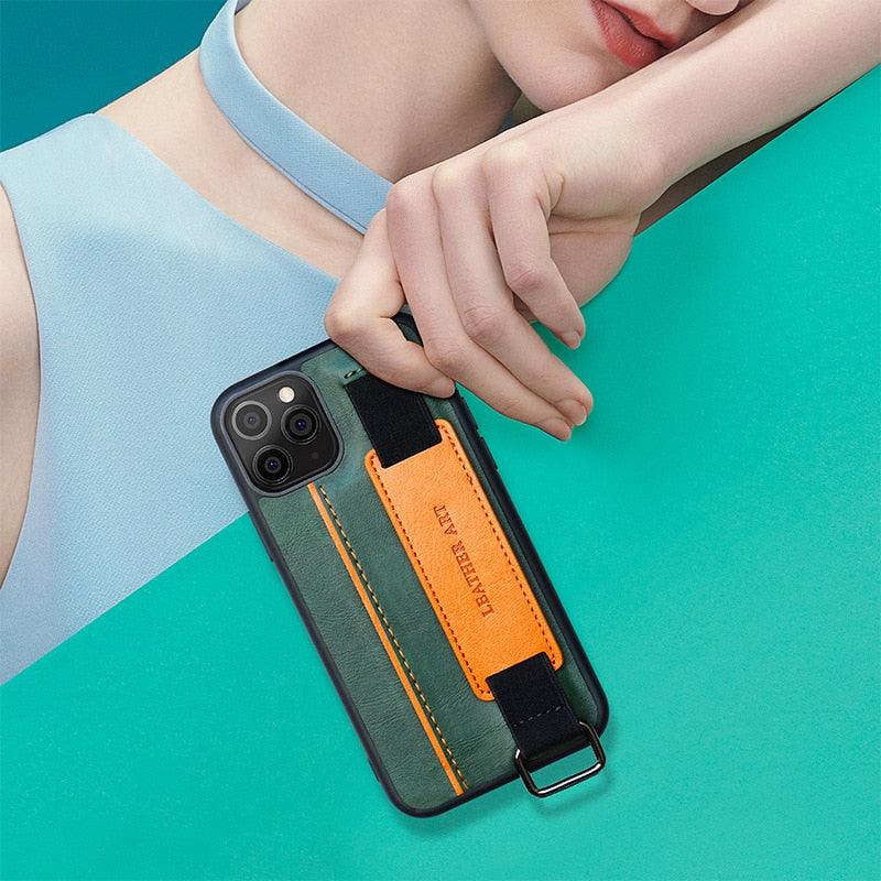 Classic Vintage Design Leather Belt Style With Strap Case for iPhone 14 13 12 Mini 11 Pro Max XS XR Max 8 7 6S Plus PU Leather Wristband Card Holder Full Cover Business Simple Iphone Case For Men And Women