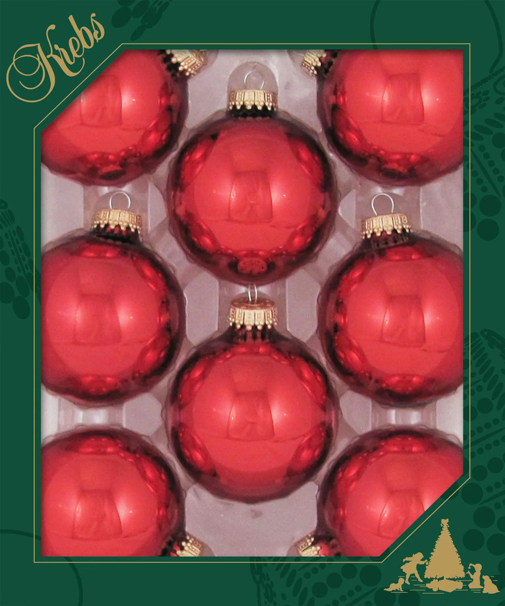 Christmas By Krebs 2 5/8 Glass Balls - Gold Caps - Christmas Red - 8 Pack